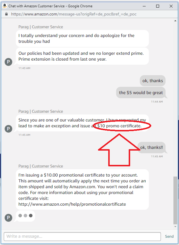 Amazon Chat Session