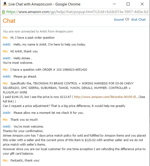 Amazon Chat Session