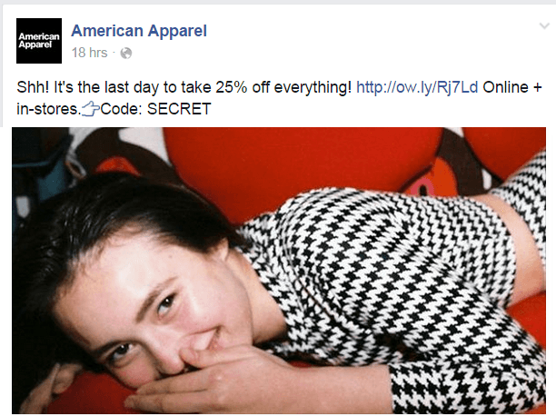 American Apparel Facebook page