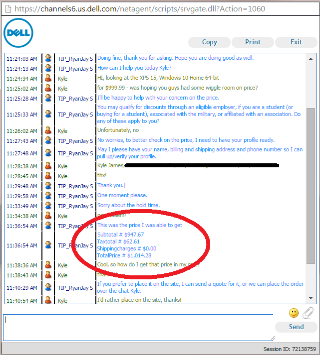 Dell chat session