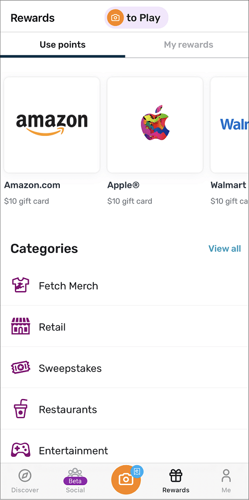 Fetch Rewards gift cards