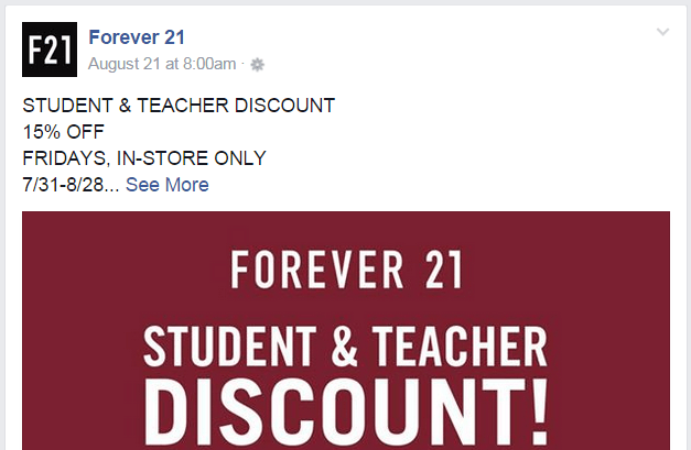 Forever 21 Facebook page