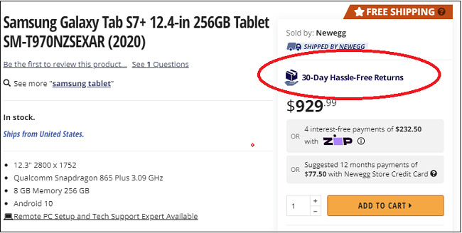 Hassle Free Return at Newegg