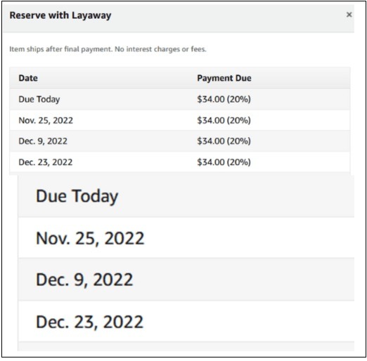 Layaway Installment Plan