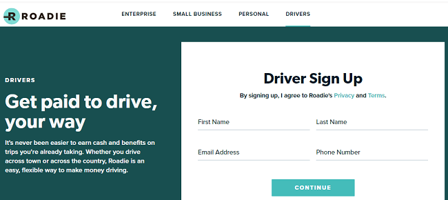 Roadie driver sign-up