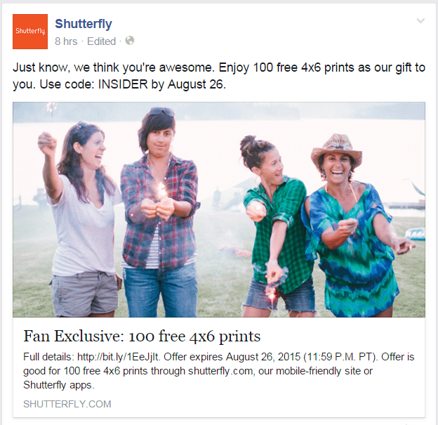 Shutterfly Facebook page