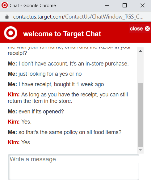 Target Food Return Policy